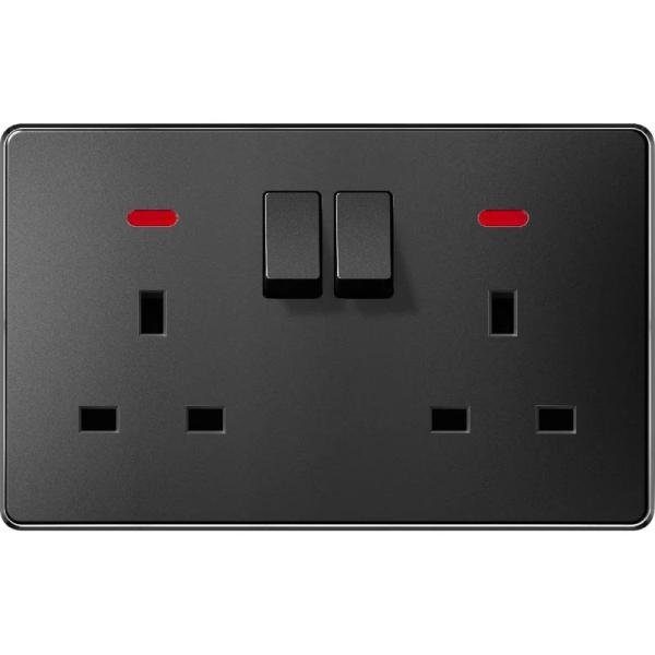 V.Max Switched Double 13A Socket with Neon - Black