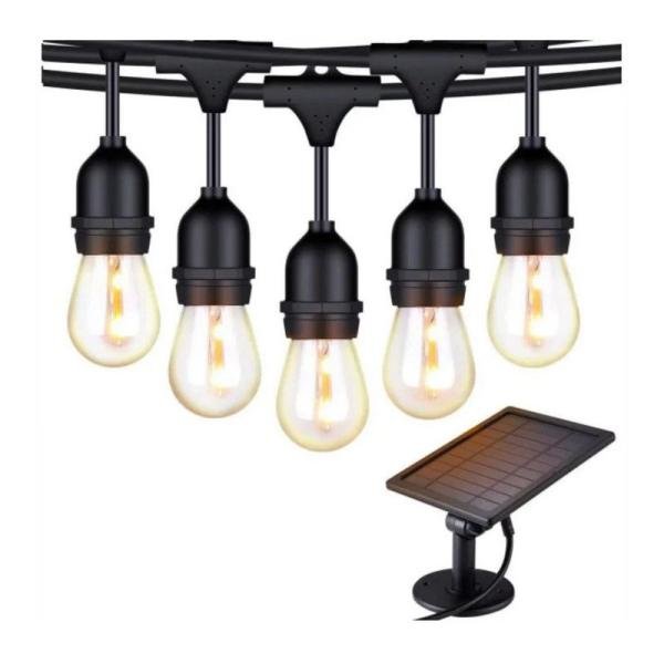 Solar Powered String Lights - 10 Warm White Edison Bulbs, 6M Waterproof Outdoor LED, IP44, 4 Lighting Modes