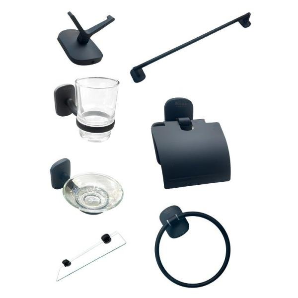 SIENA 7-Piece Matte Black Bathroom Accessory Set - Premium Stainless Steel & Glass, Modern Luxury Design