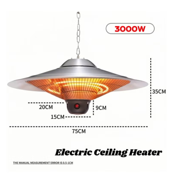 TAIYUAN Electric Ceiling Heater - 3000W, Stainless Steel & Aluminum Body, Adjustable Heat Settings